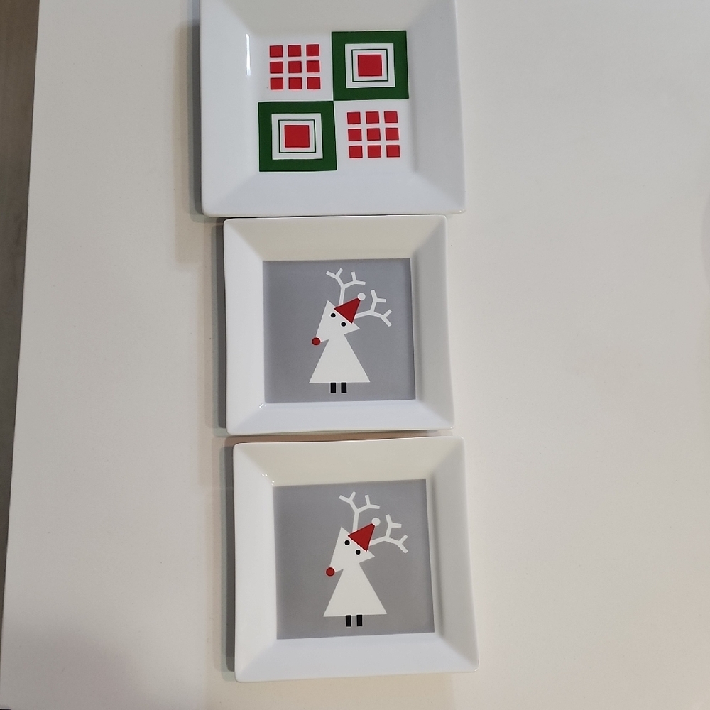 3 Festive Square Plates Crate&Barrel